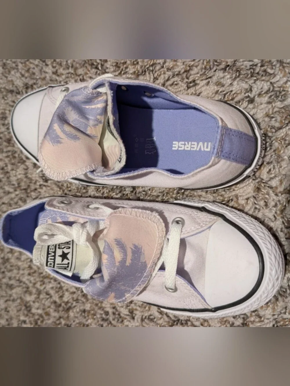 Converse Low Top Canvas Sneakers in Pale Lavender & White With palm tree tongues